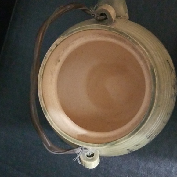 Vintage Japanese Personal  Tea Pot, Sage Green with Wire Handle - Picture 4 of 12